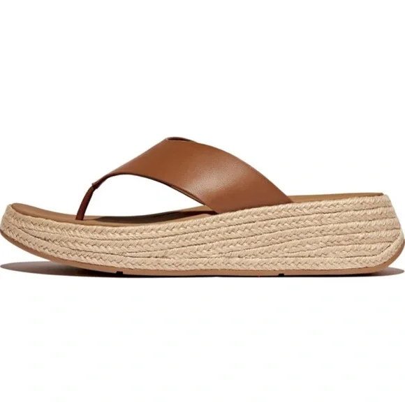 FitFlop Leather Espadrille Wedge Chunky Deep Tan Sandals Sz 8 / 38 - Picture 7 of 7